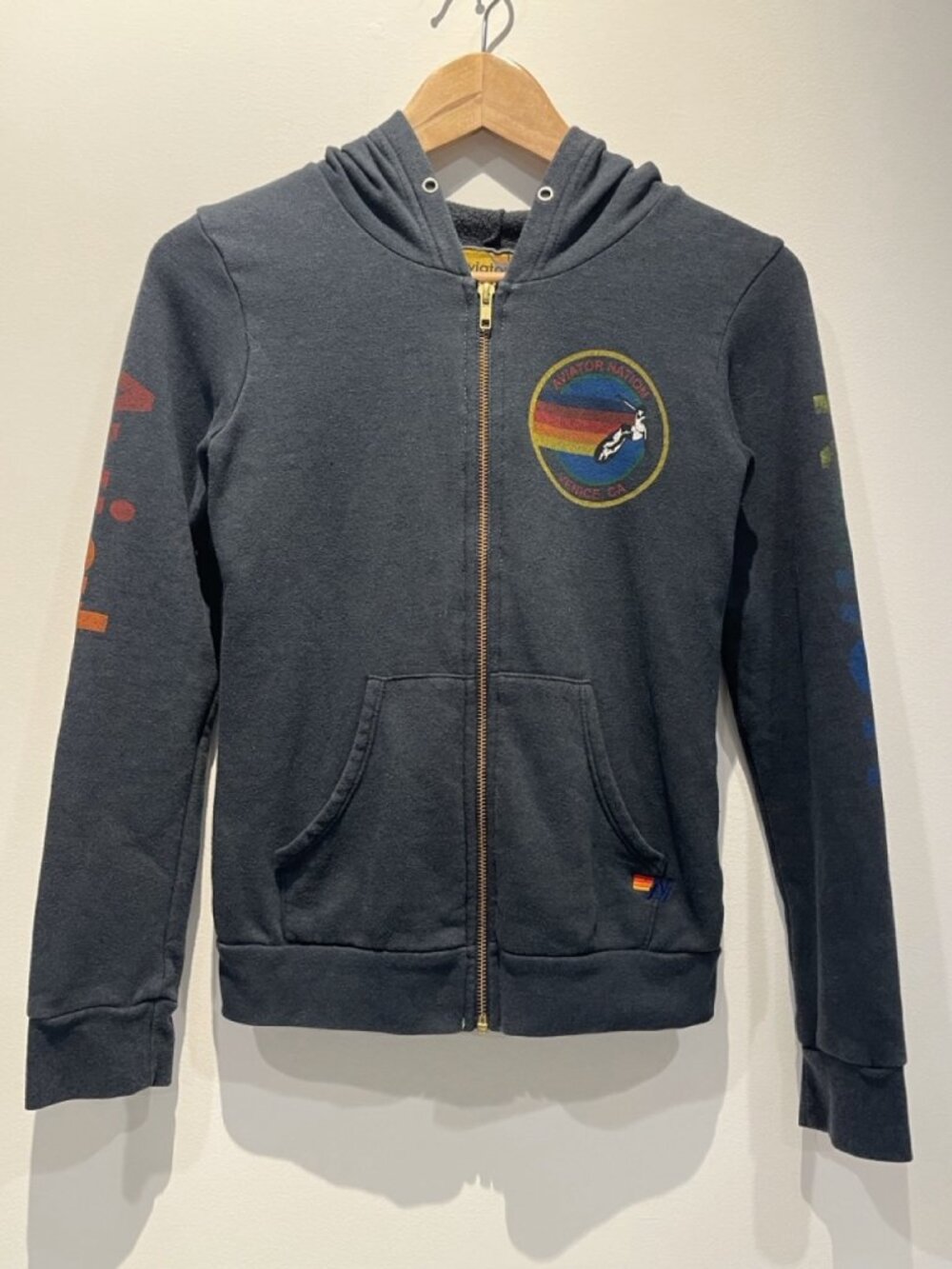 Aviator Nation Kids 12 Charcoal Zip Hoodie surfer beach relaxed